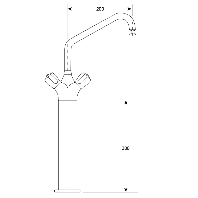 Mélangeur HP monobloc Ø25mm, longueur 200mm sur colonne 300mm
