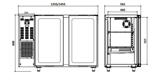 Barkoelkast 2 Glazen Deuren | 375 Liter | 145.5x56.5x(H)89/90.5cm