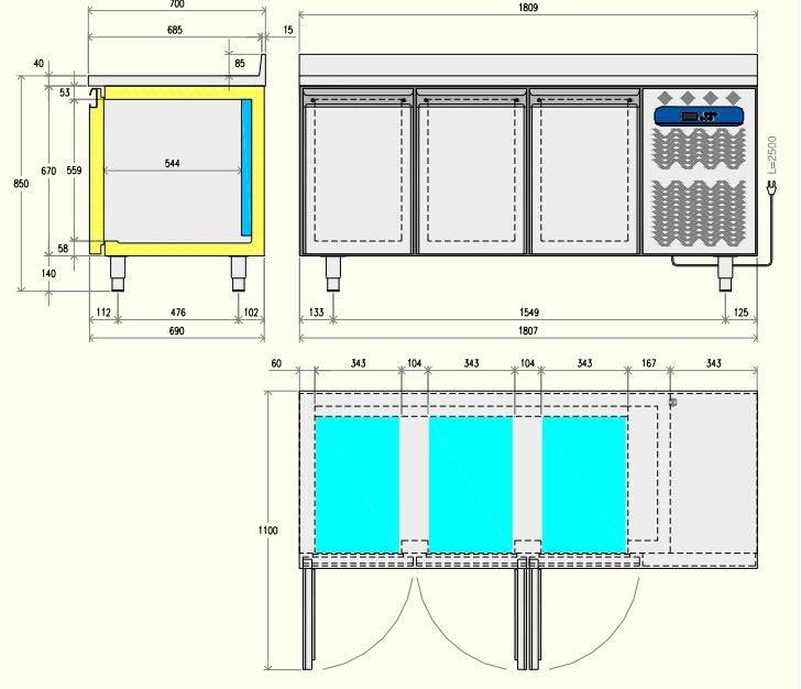 Comptoir Réfrigérée | INOX | Mural | Ventilée | 2 portes GN 1/1 | 260 litres | couvercle anti-éclaboussure | 1362x700x(h)880/900mm Comptoir Réfrigérée | INOX | Mural | Ventilée | 2 portes GN 1/1 | 260 litres | couvercle anti-éclaboussure | 1362x700x(h)880/900mm