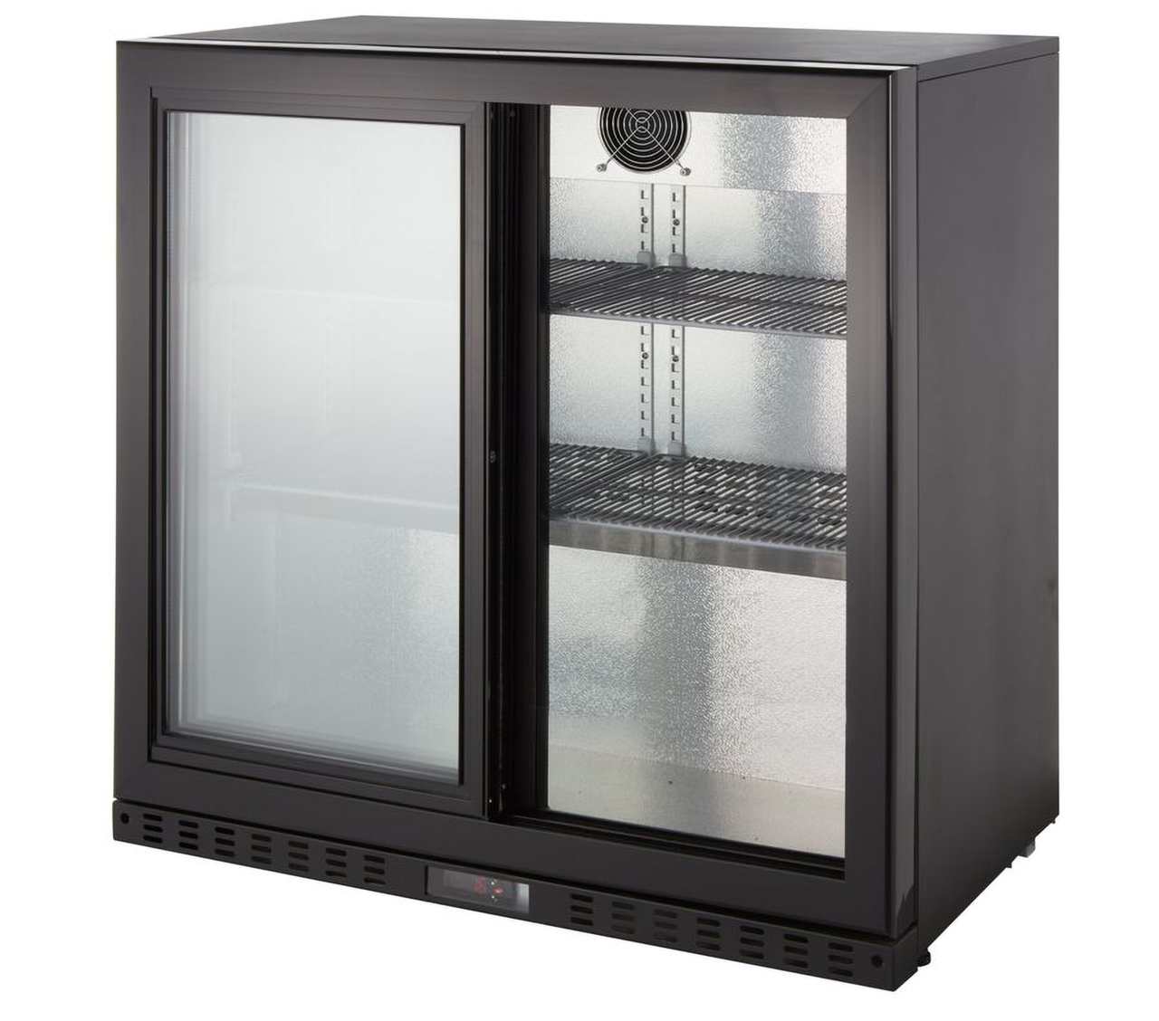Armoire à boissons ECO 230 noire avec portes coulissantes, éclairage LED, encastrable sous plan de travail