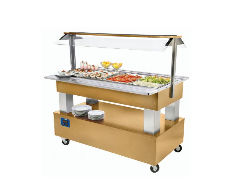 Bain-Marie Gekoelde Salade-Buffet Bar | 4 x 1/1GN - Licht Hout