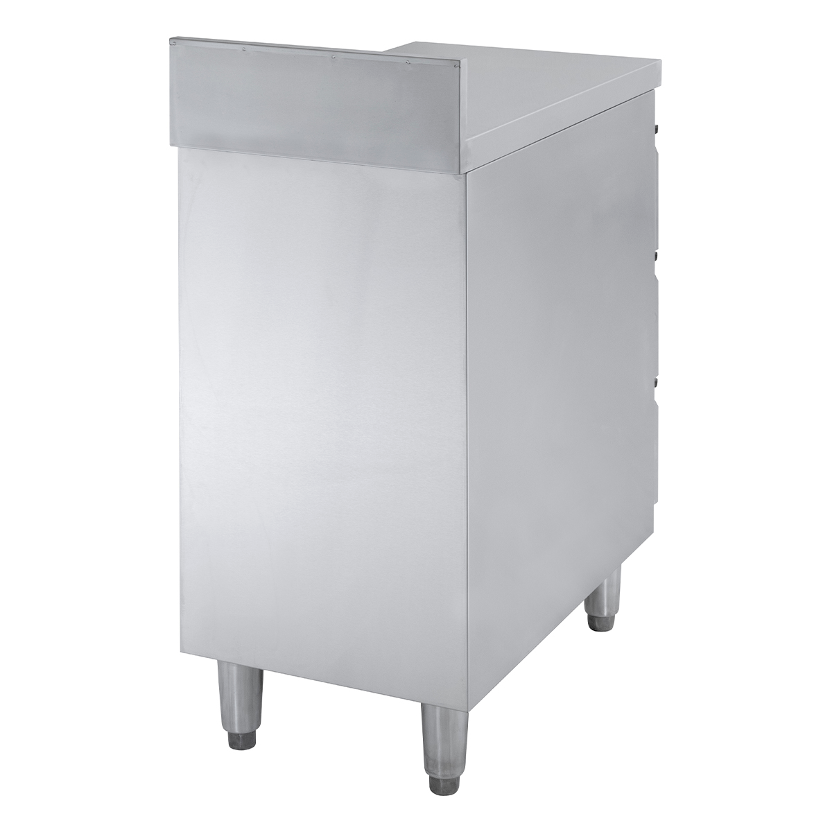 Meuble à tiroirs en inox BASIC, 3 tiroirs, unité 600 avec dosseret, AISI 201