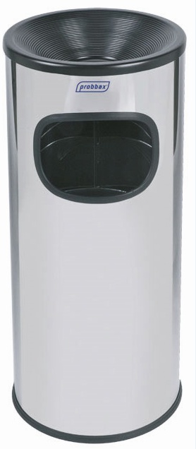 Abfalleimer mit Aschenbecher | Gebürsteter Edelstahl | Innenbehälter 30 Liter | 250x250x650mm