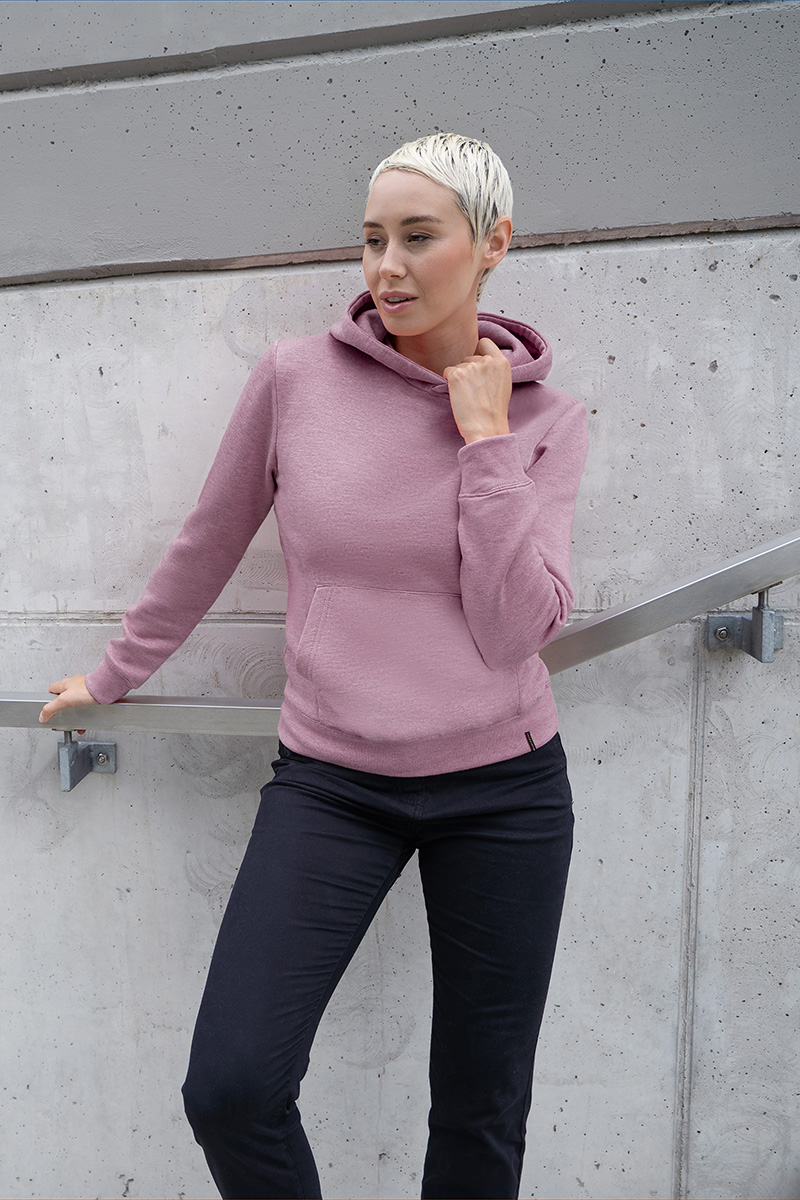 Damen Workwear Sweat Hoodie Soft-Face, aus nachhaltigem Material - Dunkelrosa - L