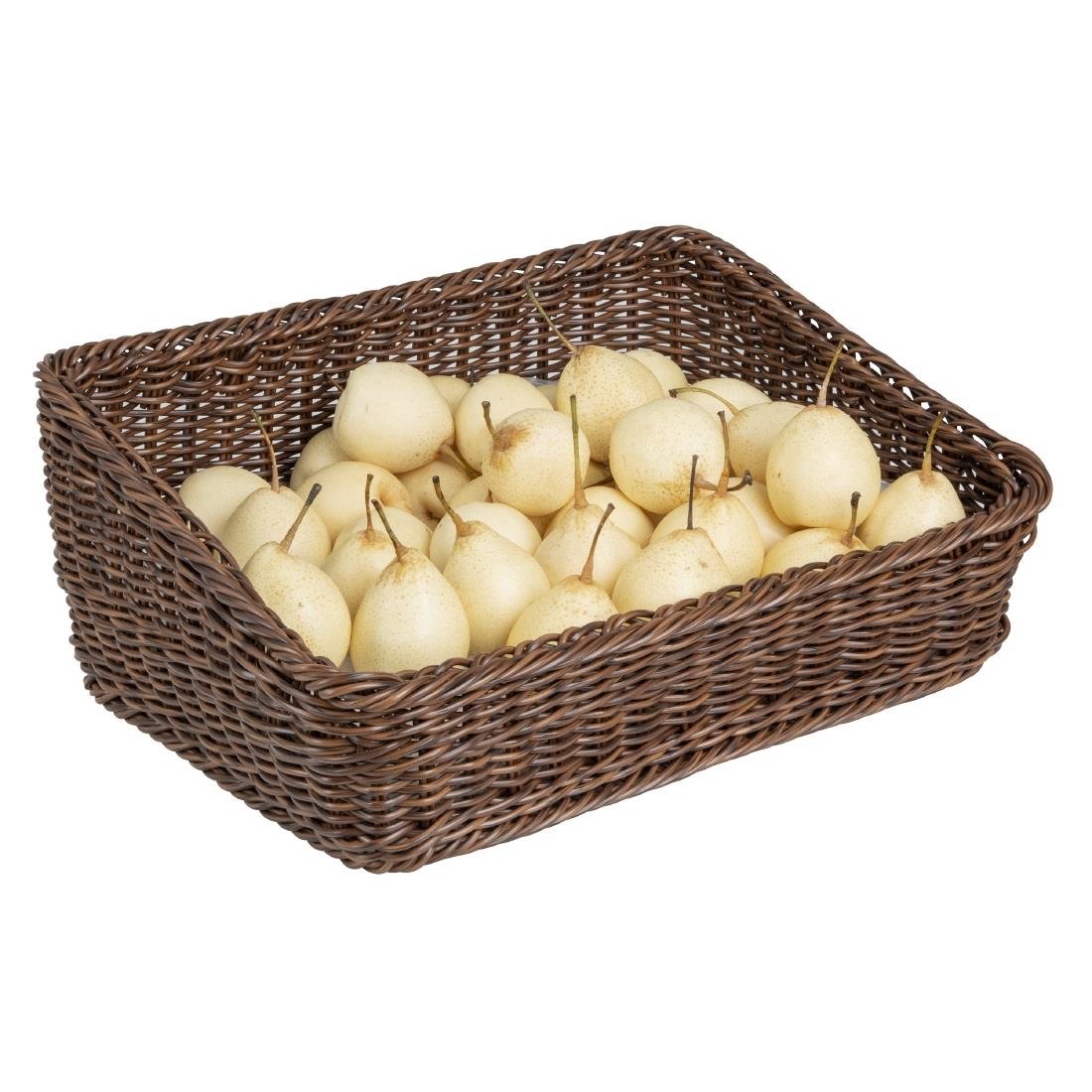 Panier de service rectangulaire Olympia en polyrotin marron foncé 525x385 mm