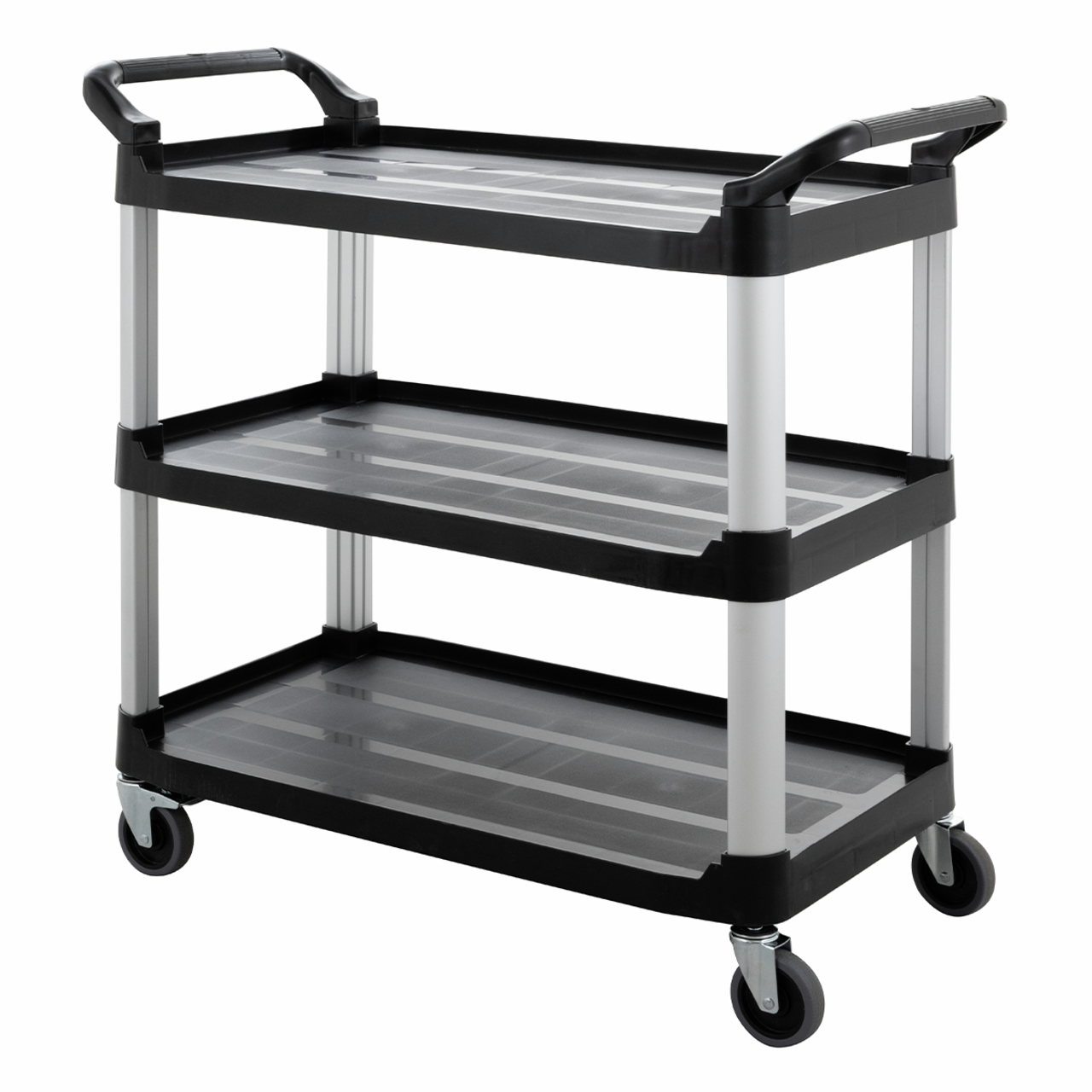 Chariot de service en polypropylène grand format avec roulettes, 3 niveaux, 102 x 50 x 96 cm