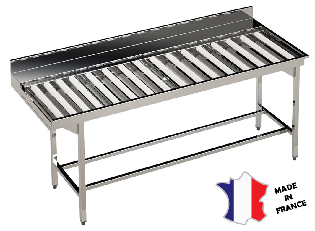 Table à Rouleaux Inox | Dosseret/Plage Arrière | Roulement H-875mm | L-1050 x P-500mm