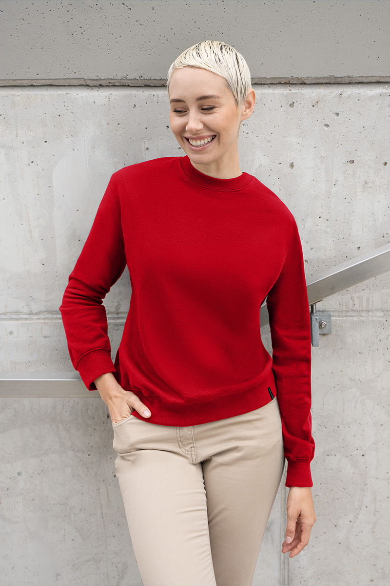 Damen Workwear Sweatshirt Soft-Face, aus nachhaltigem Material - Rot - L