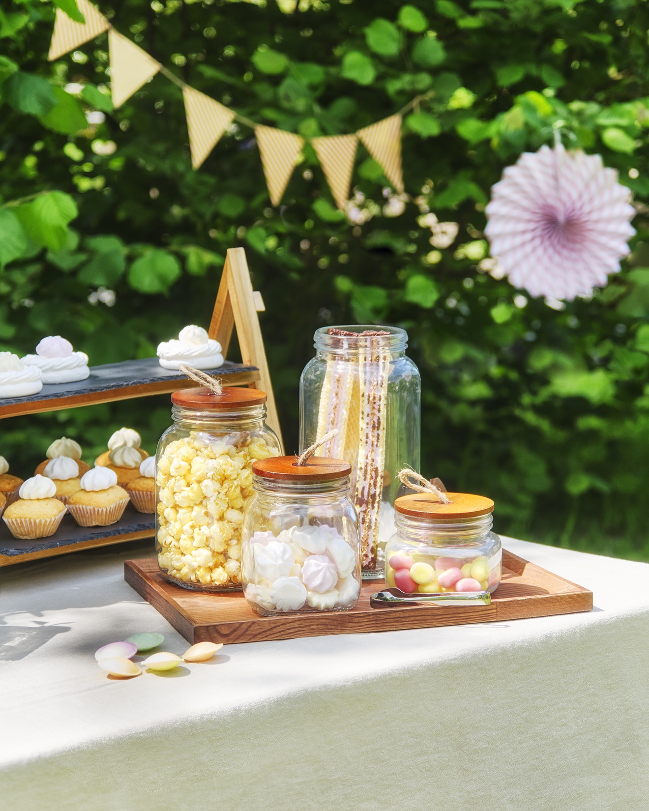 Voorraadpot met akazie-deksel en koord, 1,5 l, Ø 9 cm, hoogte 19,5 cm, glas, akaziehout