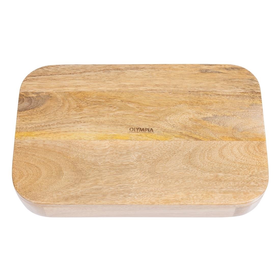 Plateau de service rectangulaire avec poignées intégrées en bois de manguier Olympia 300x190mm