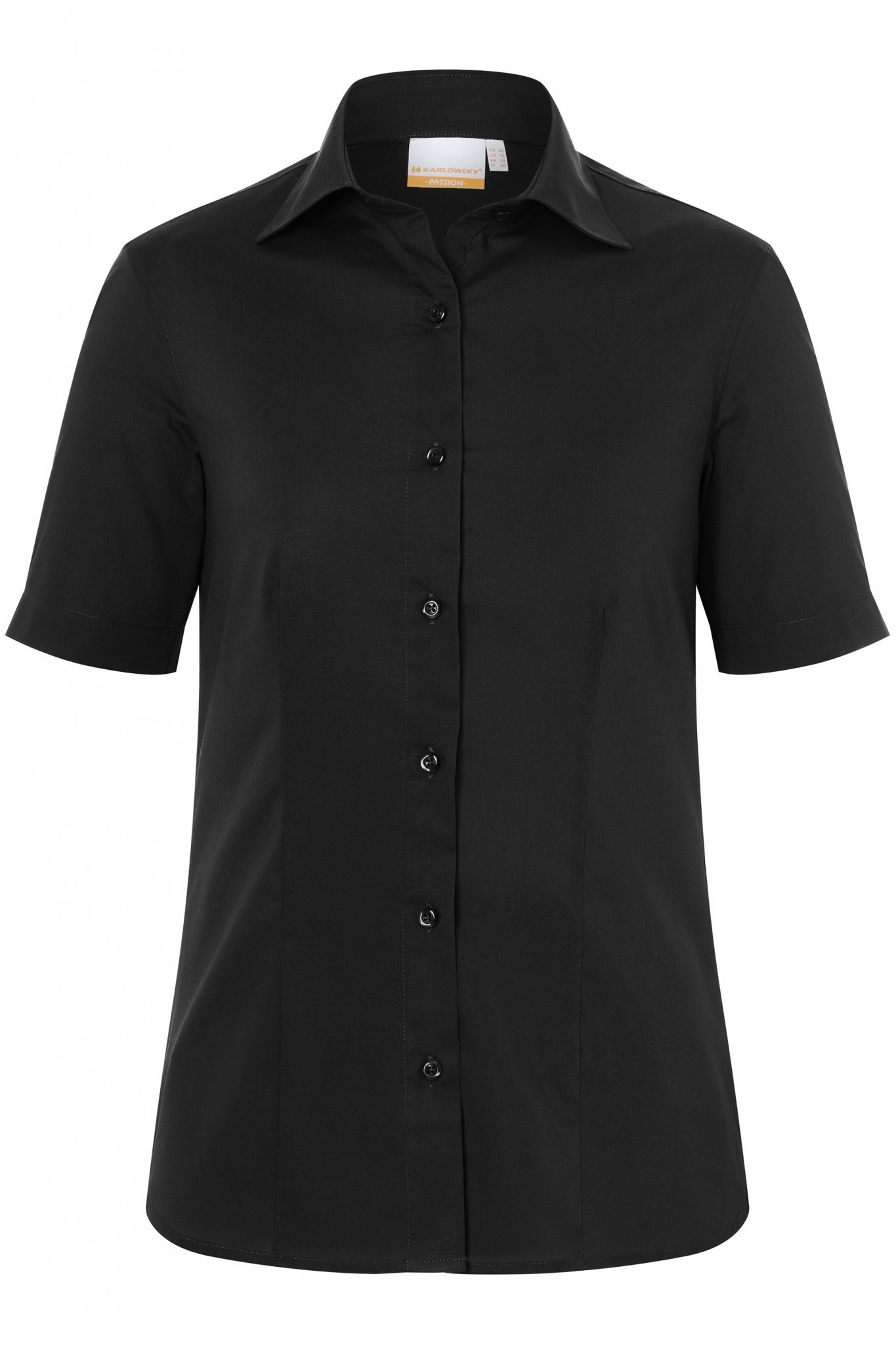 Damenbluse Juli Schwarz  | 49% Polyester / 49% Baumwolle / 2% Elastolefin | Erhältlich in 10 Größen