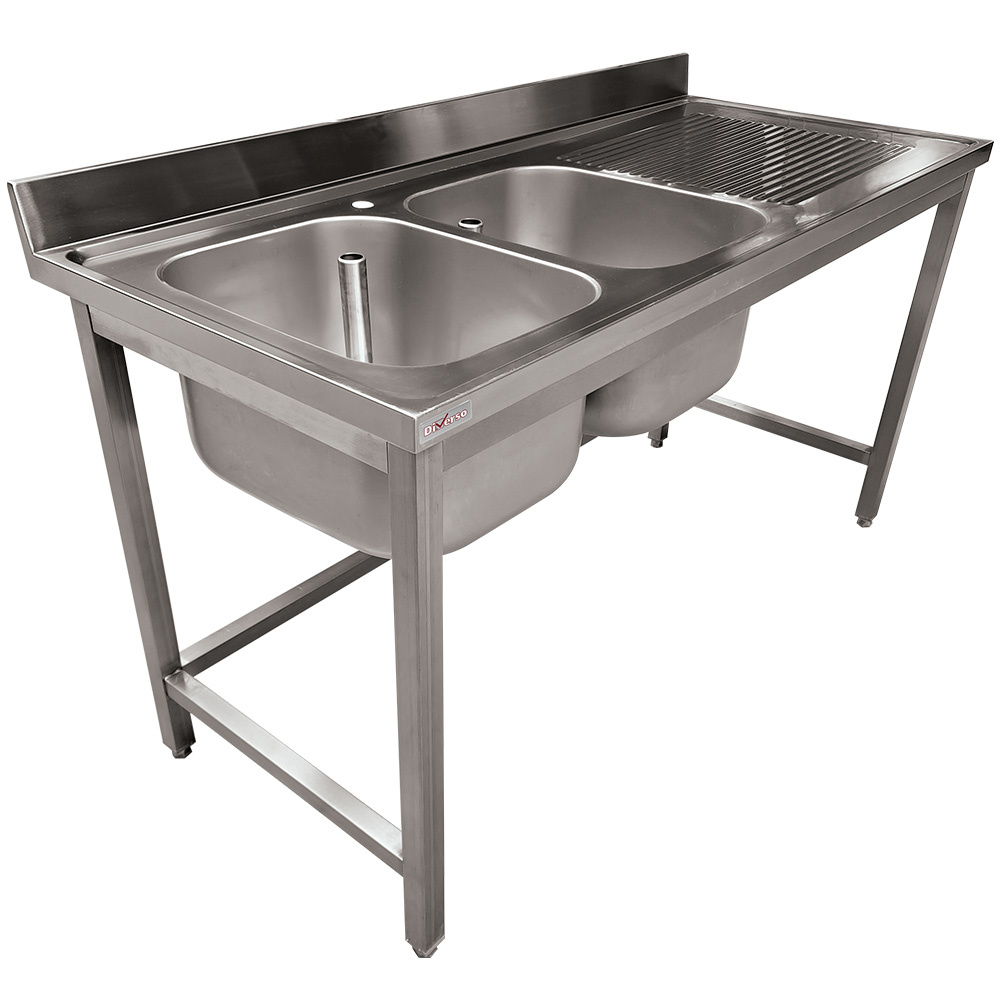 Plonge inox ECO 2 cuves égouttoir droite, sans tablette inférieure