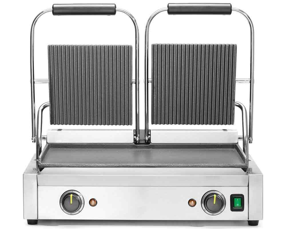 Dubbele contactgrill - gegroefd/glad - 0-300°C