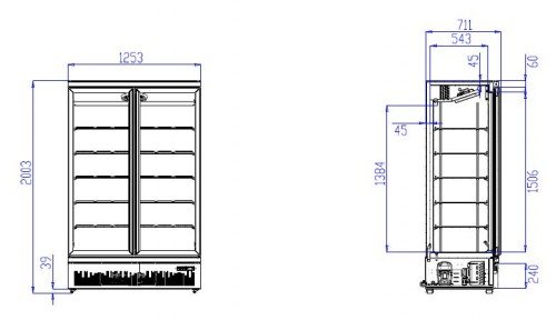 Réfrigérateur | 2 Portes en Verre | 1000 Litres | 1253x710x(h)1997mm