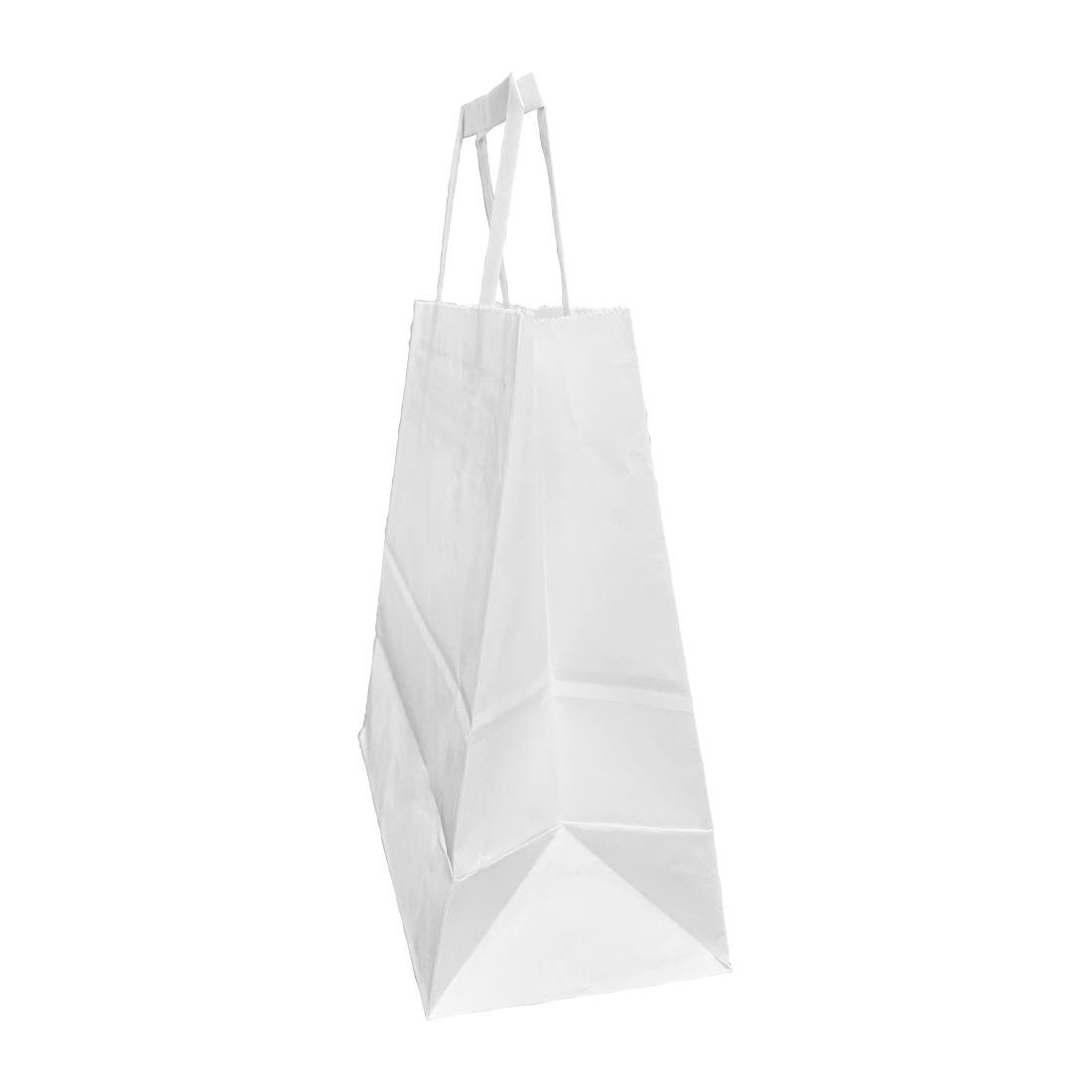 Fiesta Recyclingfähige Flachgriff Papiertragetaschen Weiß Mittel (250 Stück)