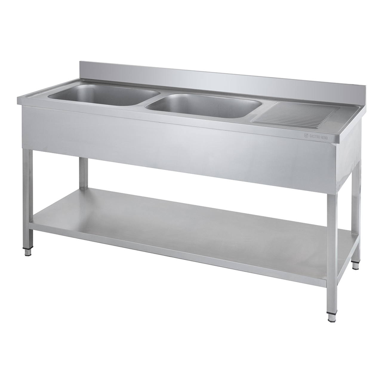 Spültisch Basic 16x6 mit 2 Becken links, Aufkantung und Grundboden