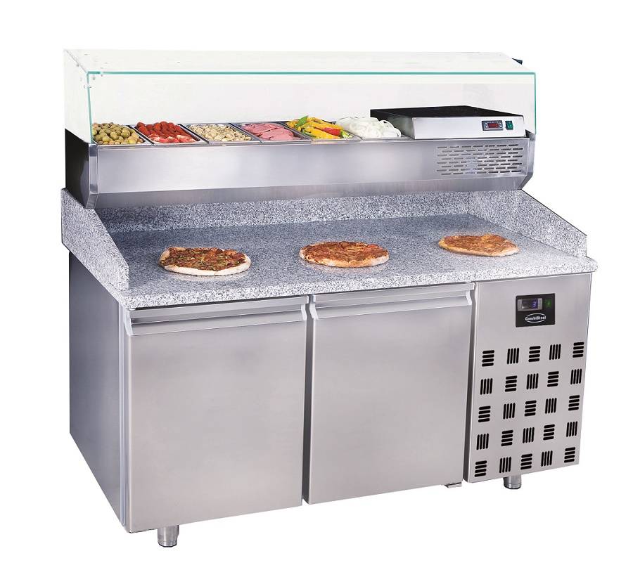 roestvrijstalen pizzatafel - circulerende lucht - 2 deuren - 1550x800x(h)1080mm