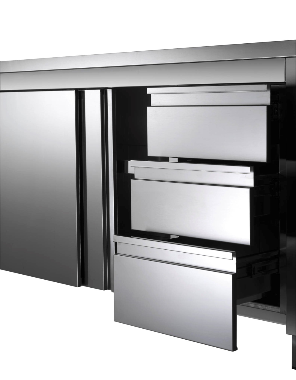Armoire de travail en acier inoxydable ECO avec porte coulissante et 3 tiroirs 20x7