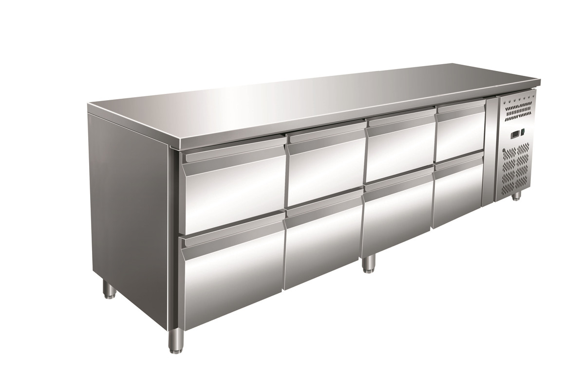 Gastro-Inox Edelstahl GN-Kühlwerkbank mit 8 Schubladen, zwangsgekühlt