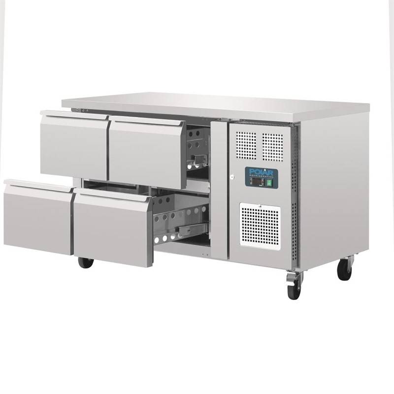 Kühltisch mit Zwangskühlung | 4 Schubladen | 314 Liter | 1360x700x(h)860mm