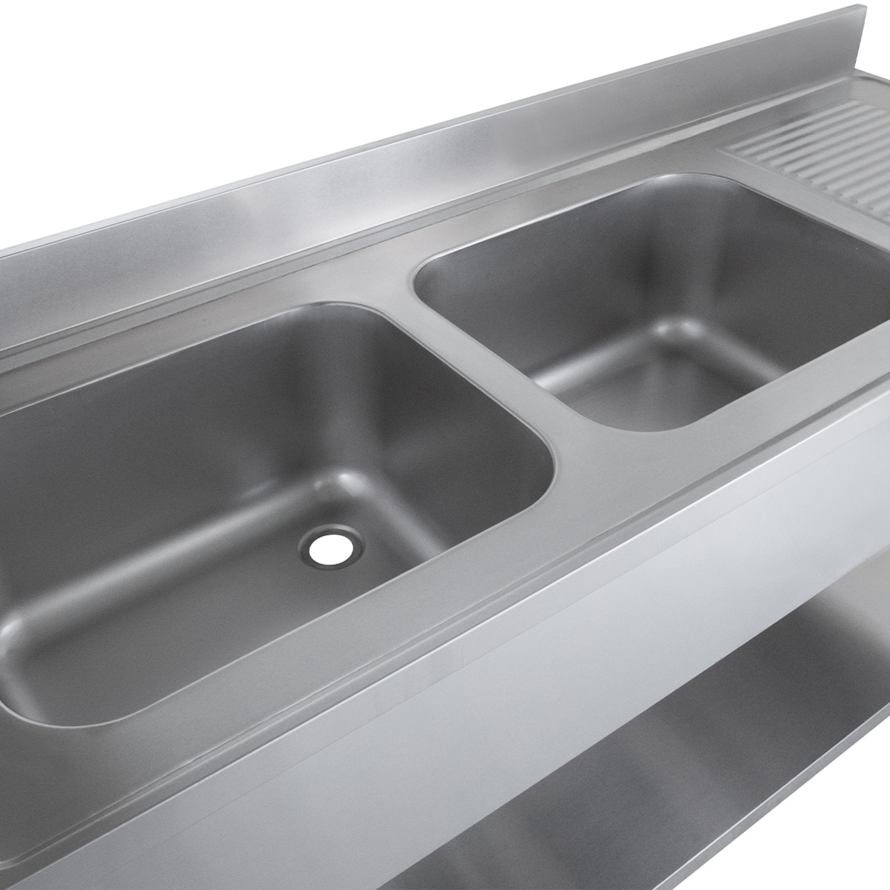 Spültisch Basic 16x6 mit 2 Becken links, Aufkantung und Grundboden