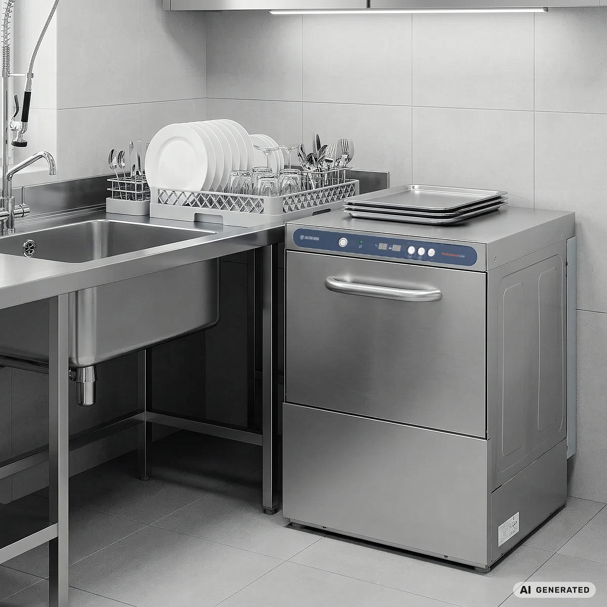 Geschirrspülmaschine PROFI Digital 50 SL 50x50 cm Korbmaß, mit Reiniger- & Klarspüldosierer, mit Ablaufpumpe, Made in Europe, 230 Volt