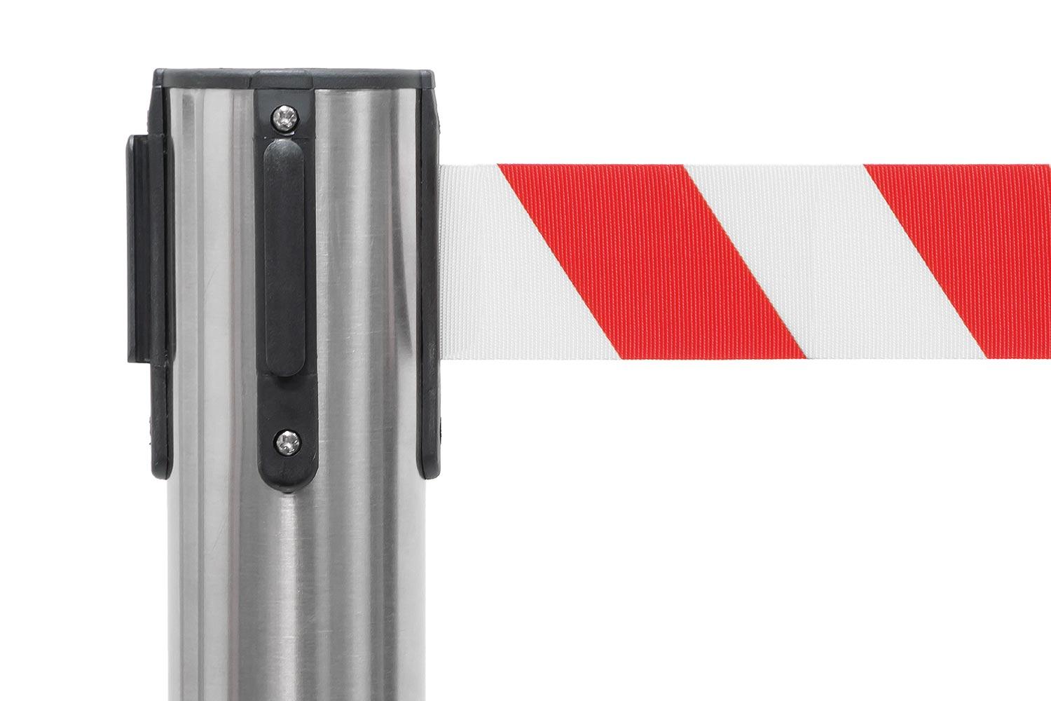 Poteau de File d'Attente - Brossé - Avec Cordon Rouge & Blanc 2000mm