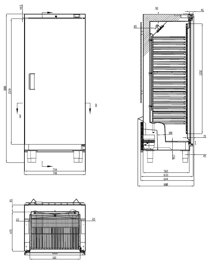 Bakkerskoelkast RVS + ABS | 265 Liter | Geschikt voor 600x400mm | 740x680x(H)1800mm