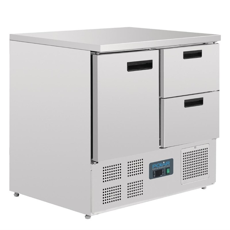 Comptoir Réfrigéré Inox - 1 Porte 2 Tiroirs - 240 Litres - 700(l)x900(L)x880(h)mm