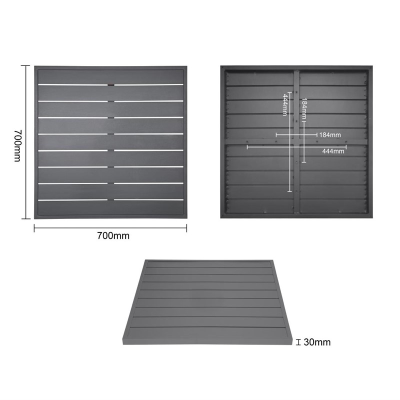 Plateau de Table Carré en Aluminium Bolero Gris Foncé - 70x70cm