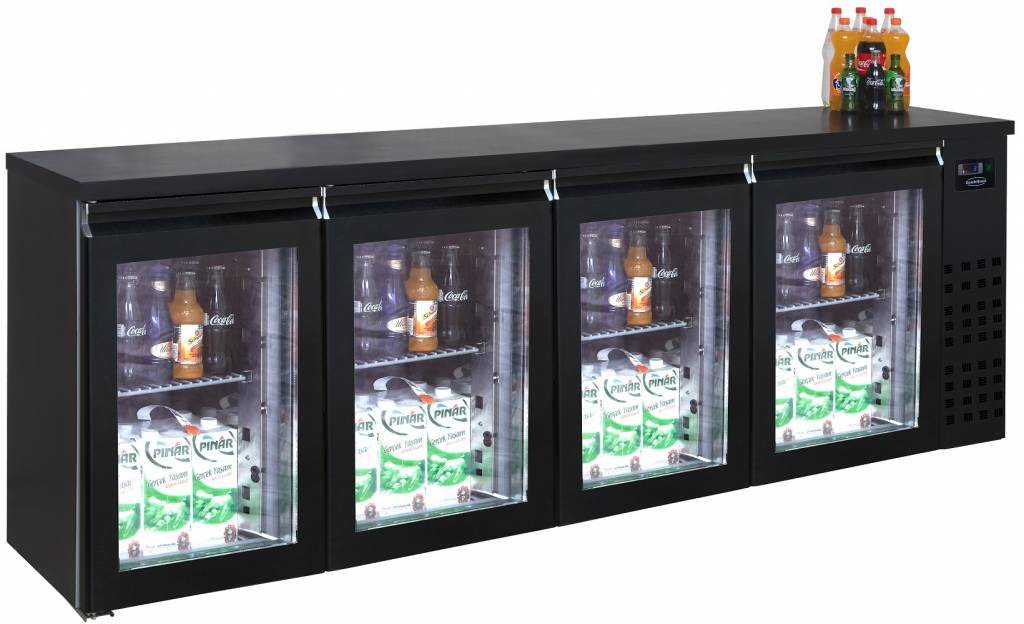 Réfrigérateur de Bar | Noir  | 4 Portes en Verre | 680 Litres | 2490x550x(H)950mm
