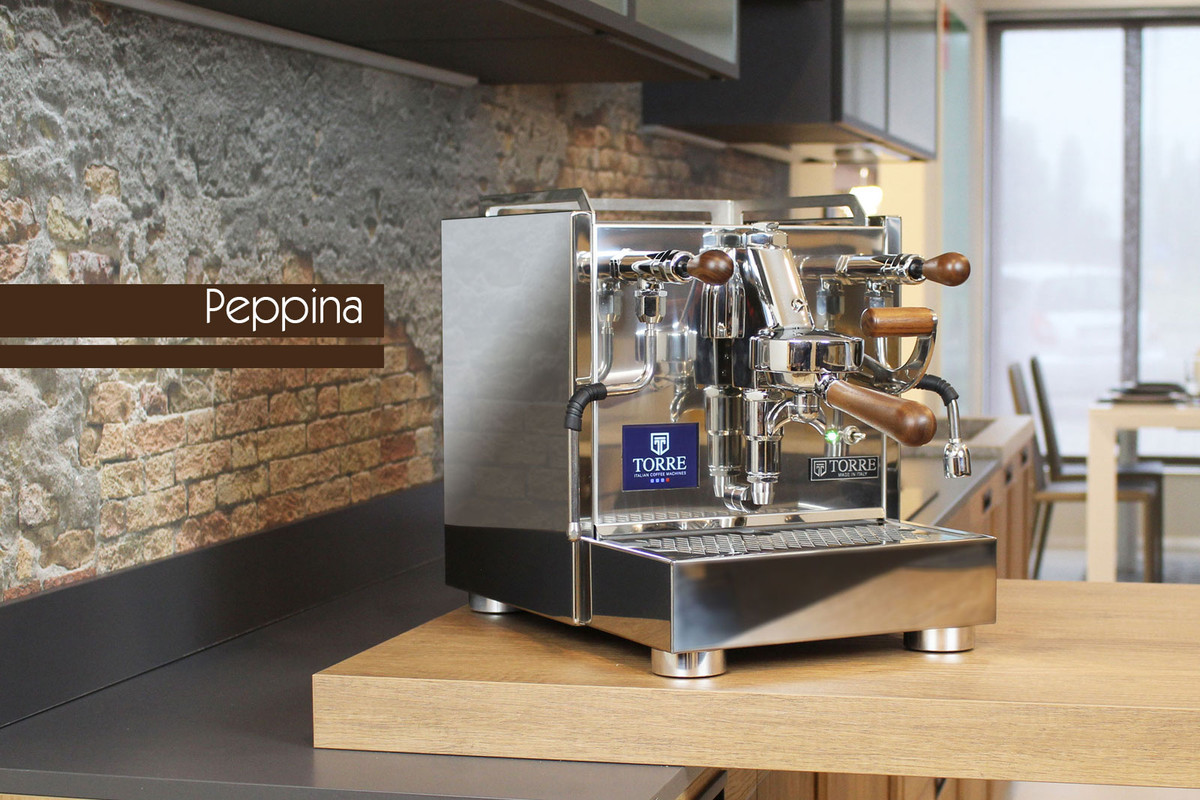 Machine à espresso en acier inoxydable Torre Peppina - Poignées en bois