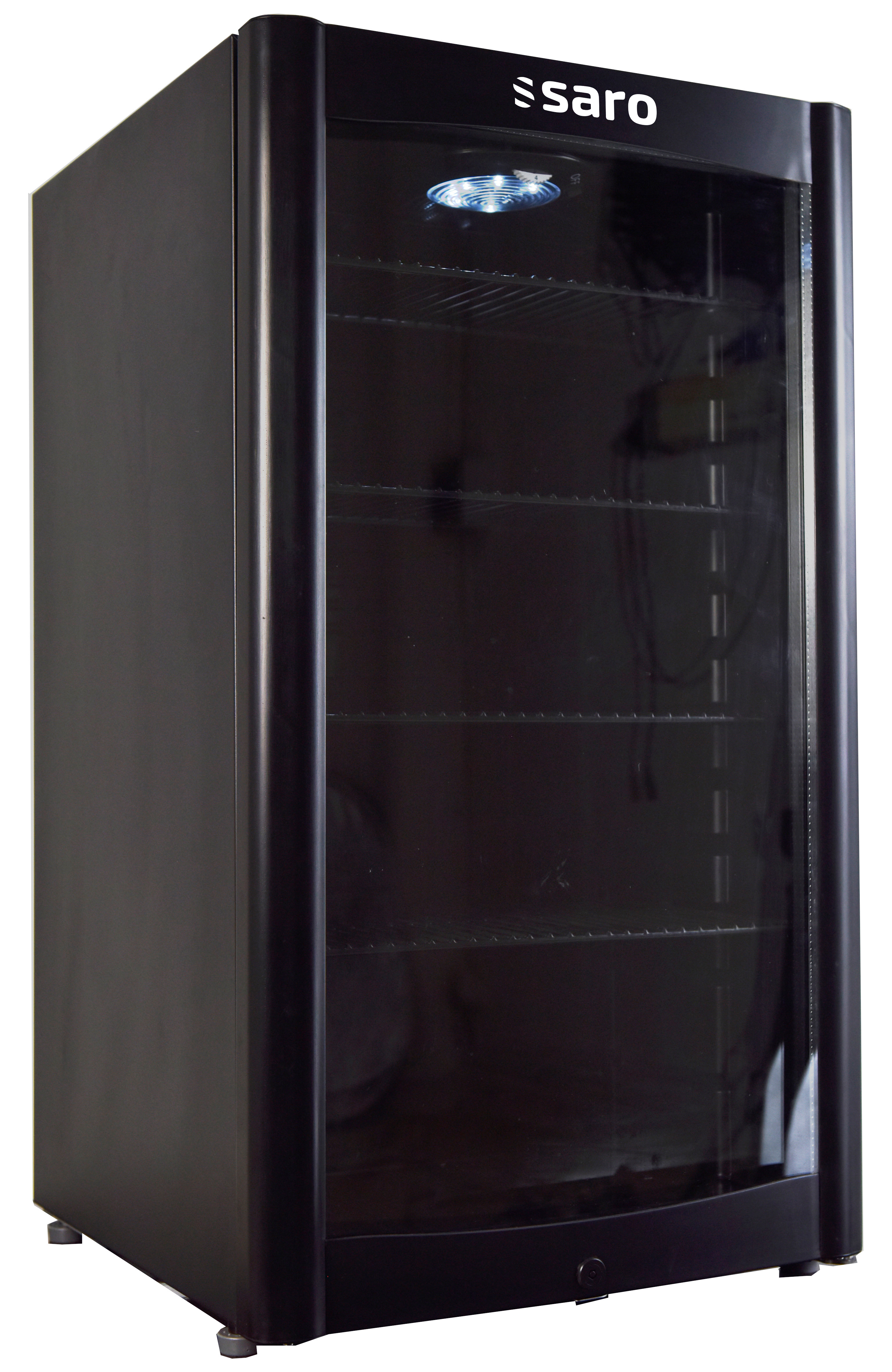 Réfrigérateur SARO avec porte vitrée, noir, modèle DK 90