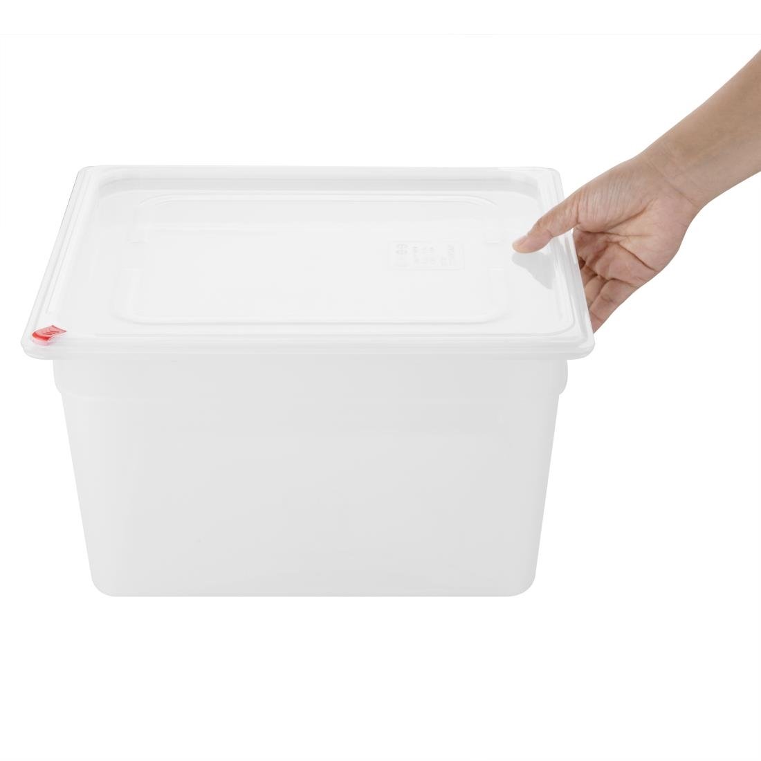 Bacs PP Hygiplas Click GN 2/3 avec couvercles et 7 clips de couleur 200mm 16,1L (lot de 4)