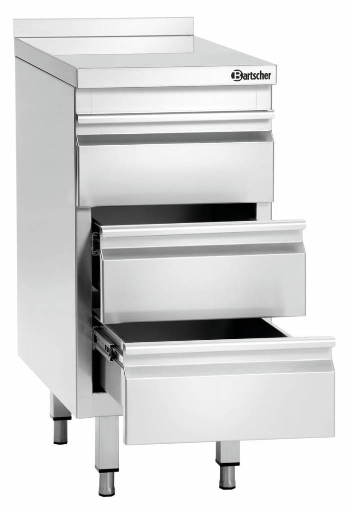 Armoire à tiroirs en acier inoxydable avec dosseret 3 tiroirs 400x700x(h)850mm