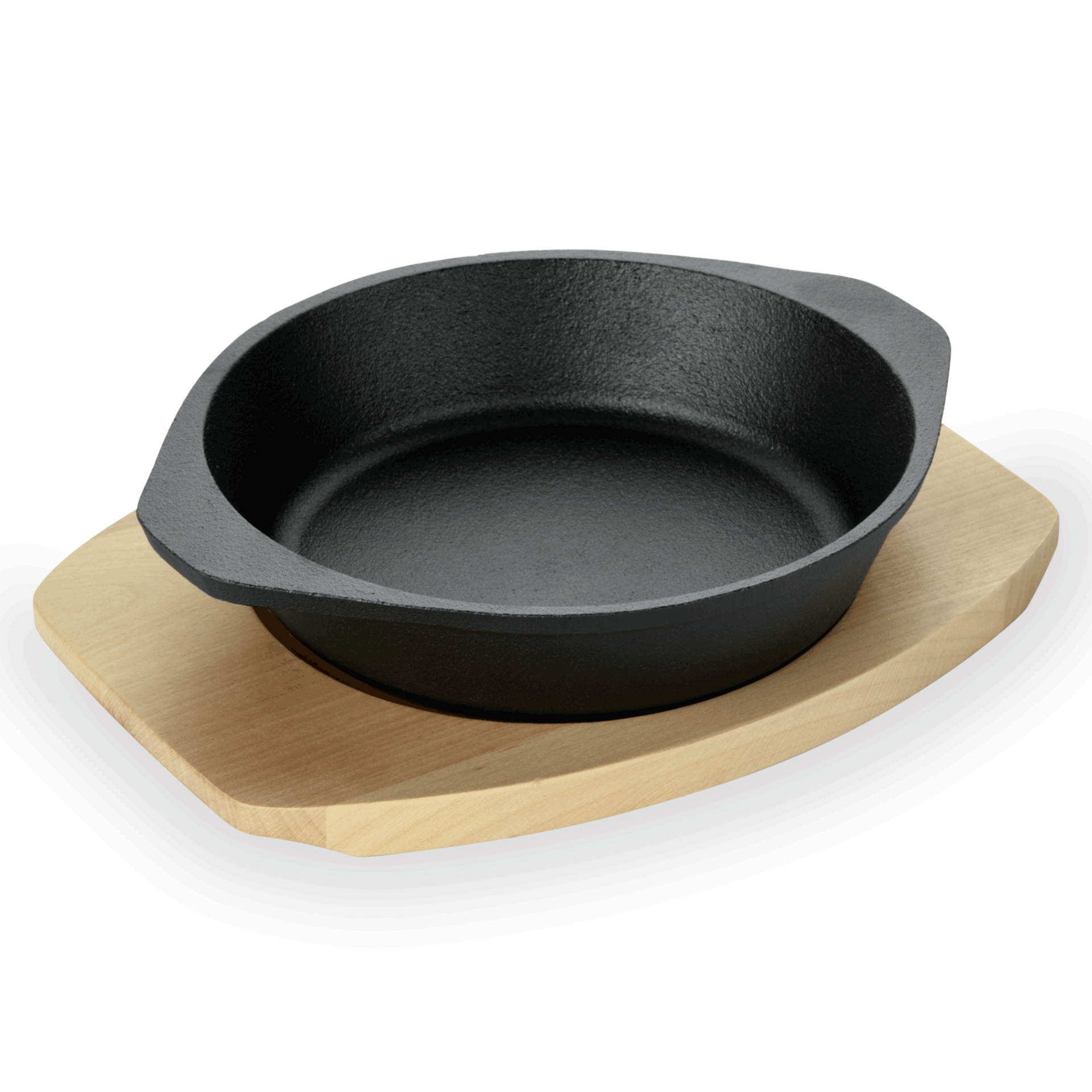 serveerpannetje IRON DINING, met houten onderzetter, Ø 18 cm, hoogte 4,5 cm, gietijzer, hout