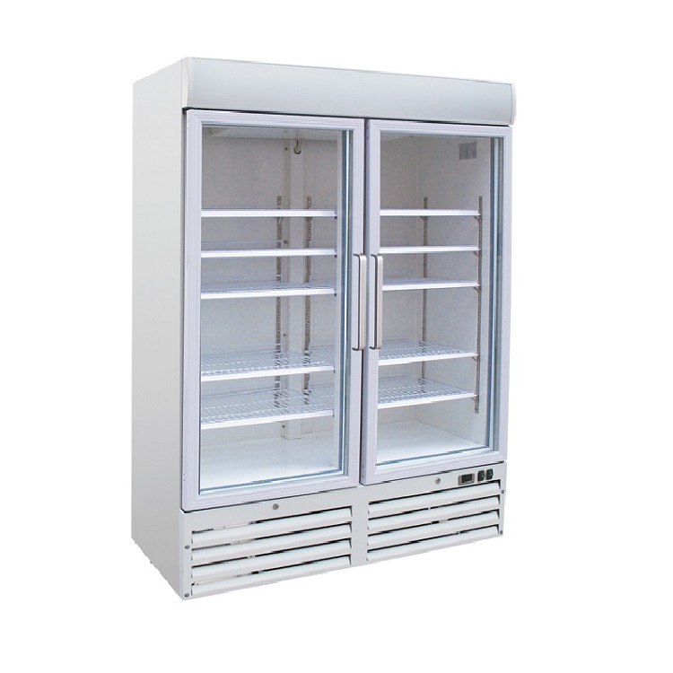 Vitrine réfrigérée Gastro-Inox en acier blanc 1200 litres avec portes vitrées, refroidissement forcé.