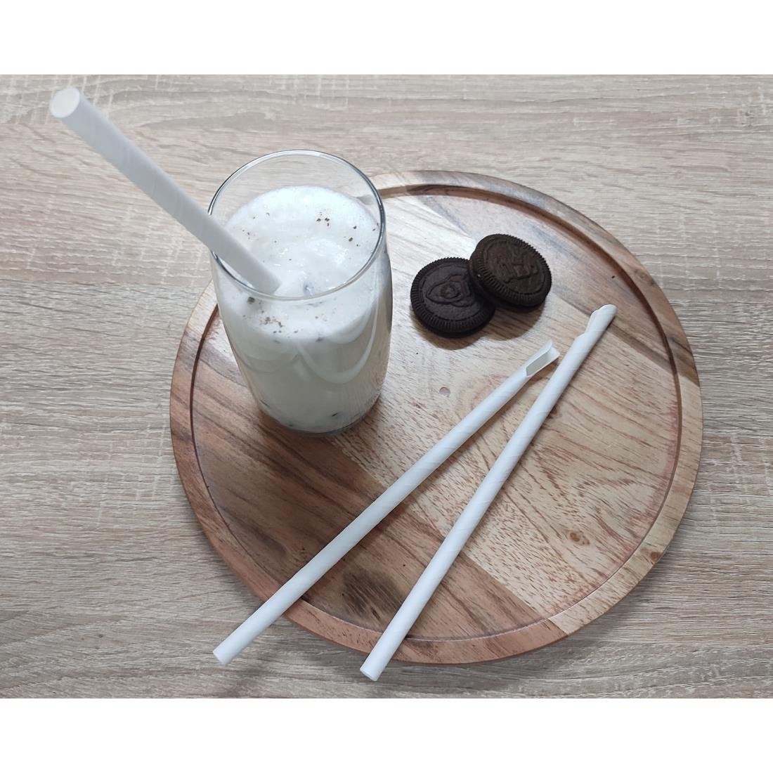 Fiesta kompostierbarer Papierlöffelstrohhalm Weiß 210x8mm (250 Stück)