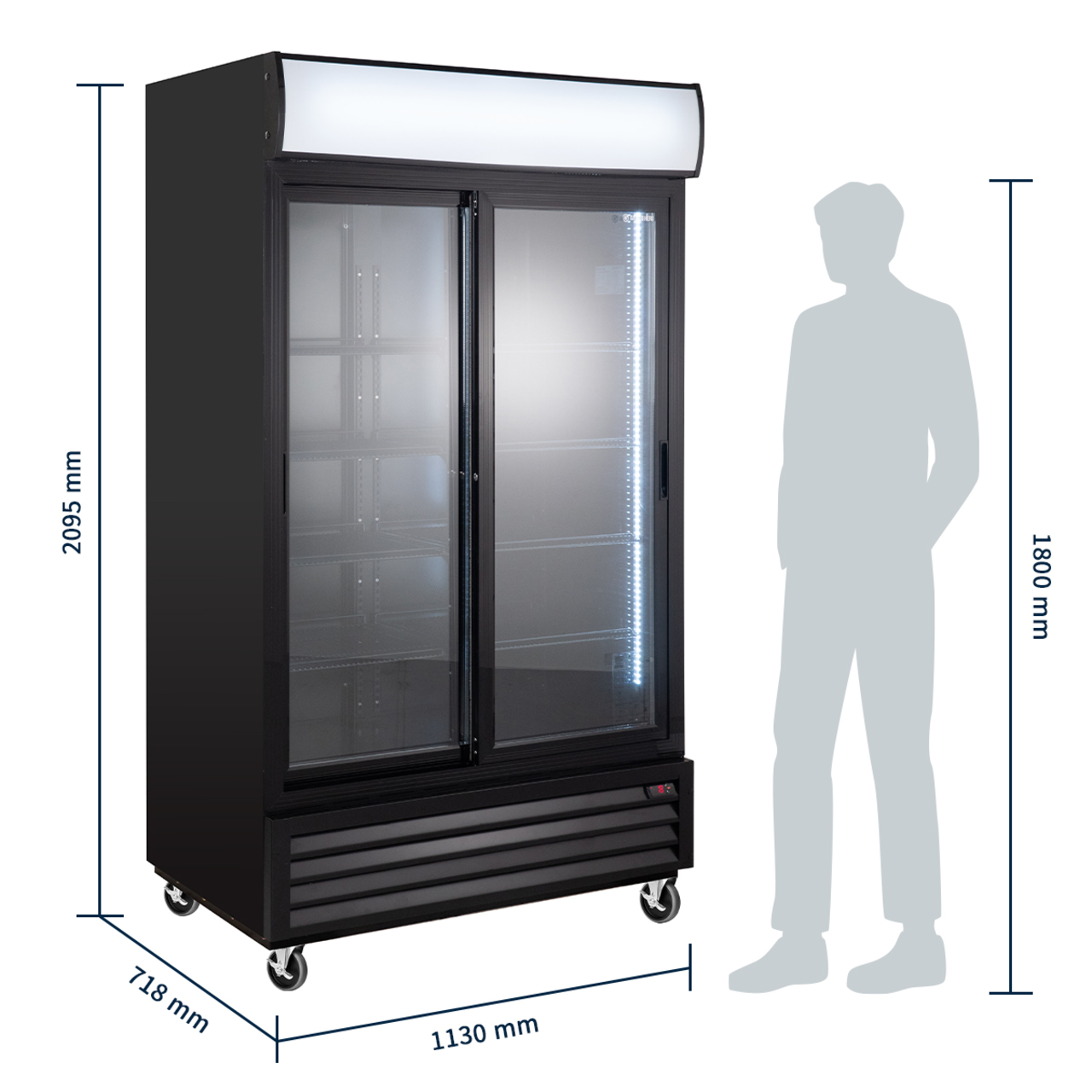 Getränkekühlschrank ECO 1000 mit Schiebetüren und Leuchtaufsatz