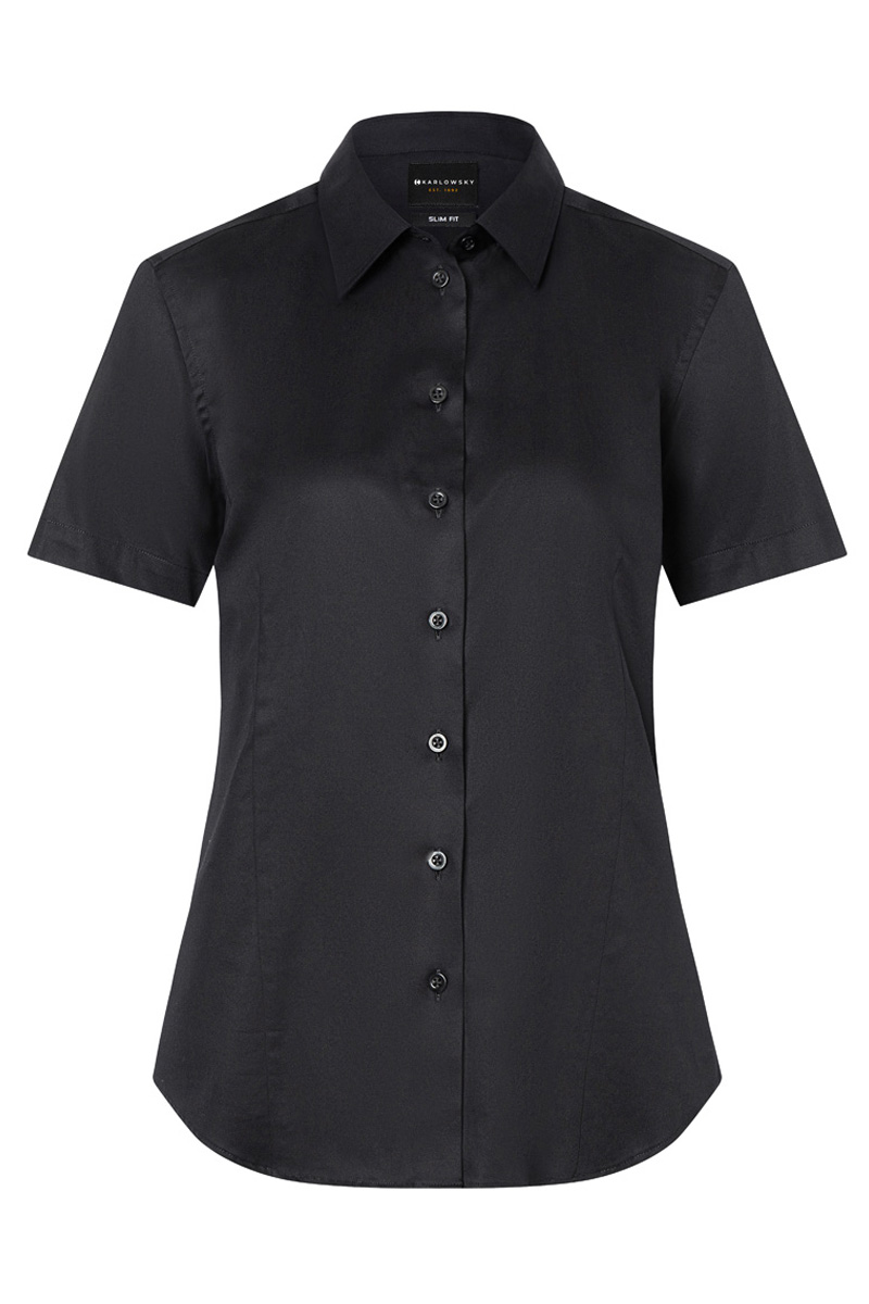 Chemisier pour femme à manches courtes Active-Stretch avec coupe légèrement cintrée - Noir - 2XL