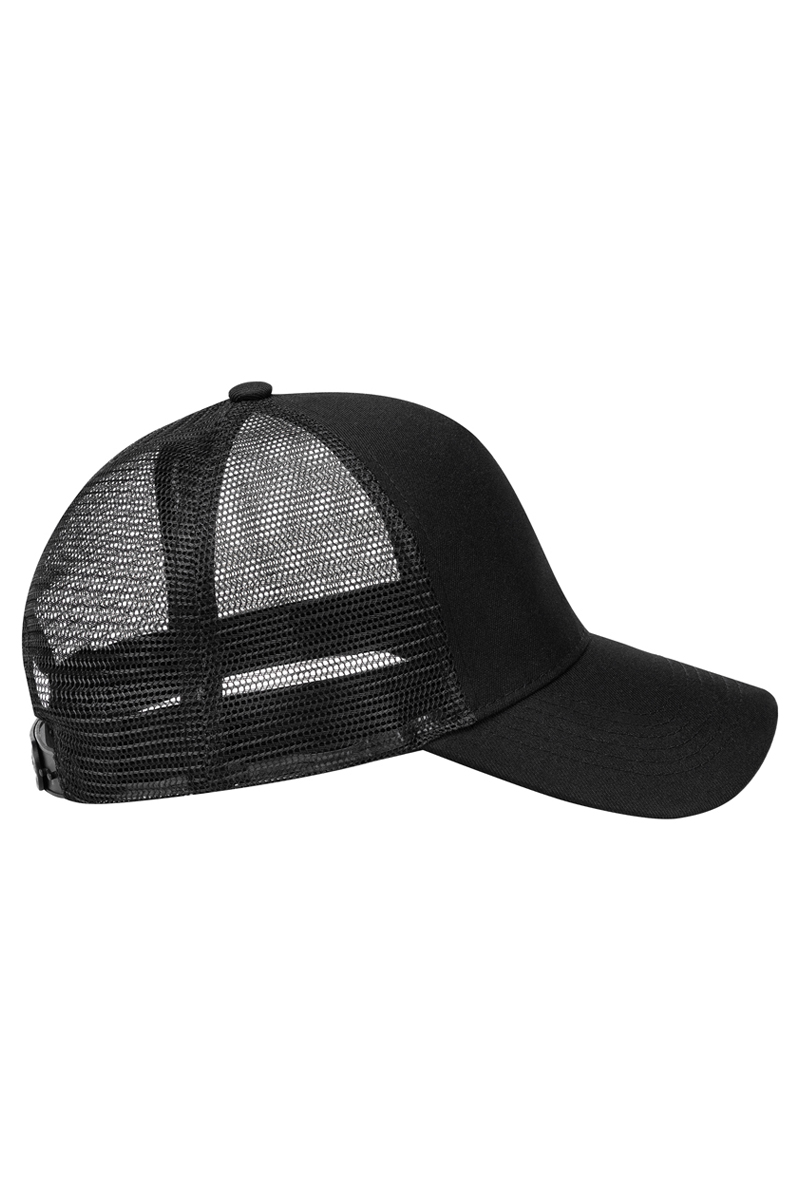 Truckerpet Met Mesh-Afwerking, Gemaakt Van Duurzaam Materiaal, Gerecycled Polyester - Zwart/Zwart