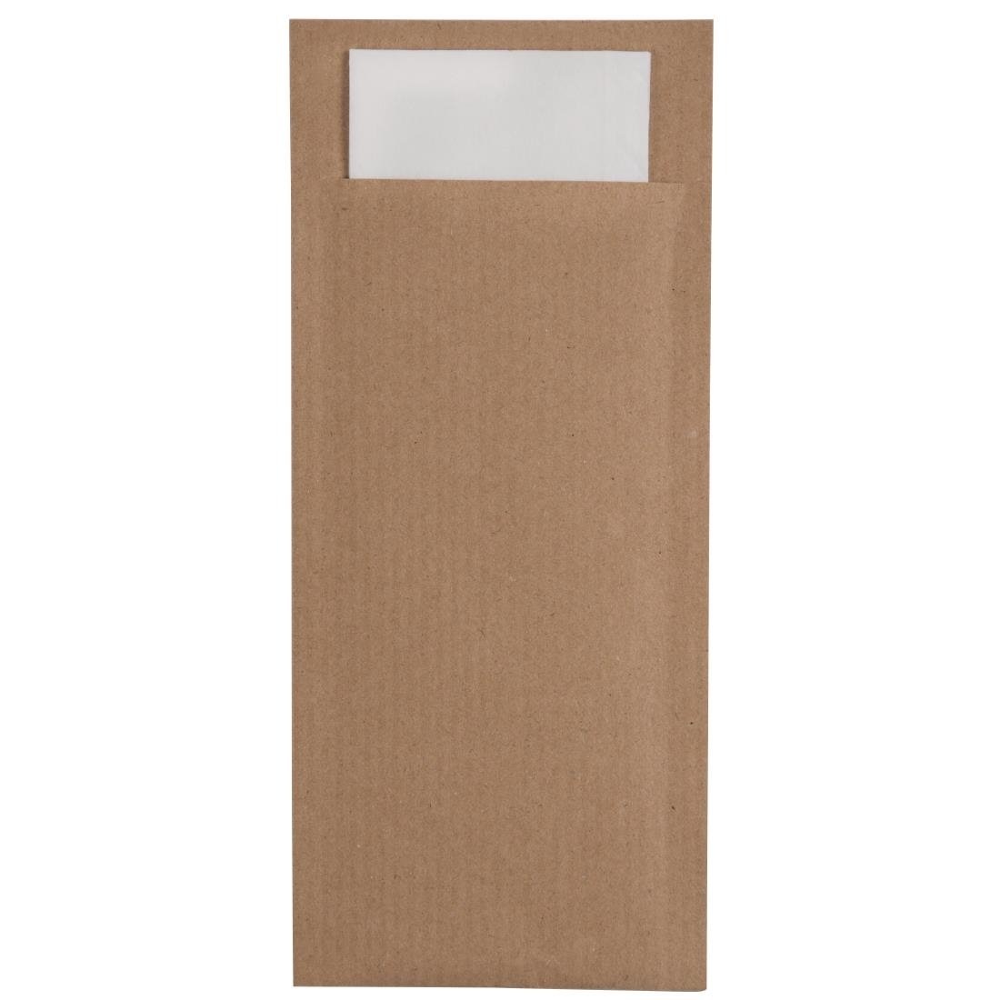 Papier-Bestecktaschen Braun | Serviette Weiß | 57,5x195mm | 600 Stück