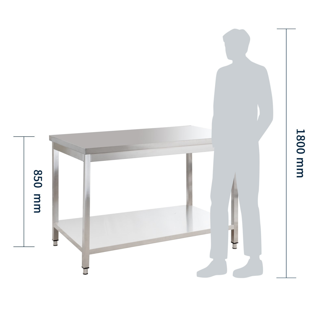 Table de travail en inox Basic 12x6 avec étagère inférieure, à monter soi-même