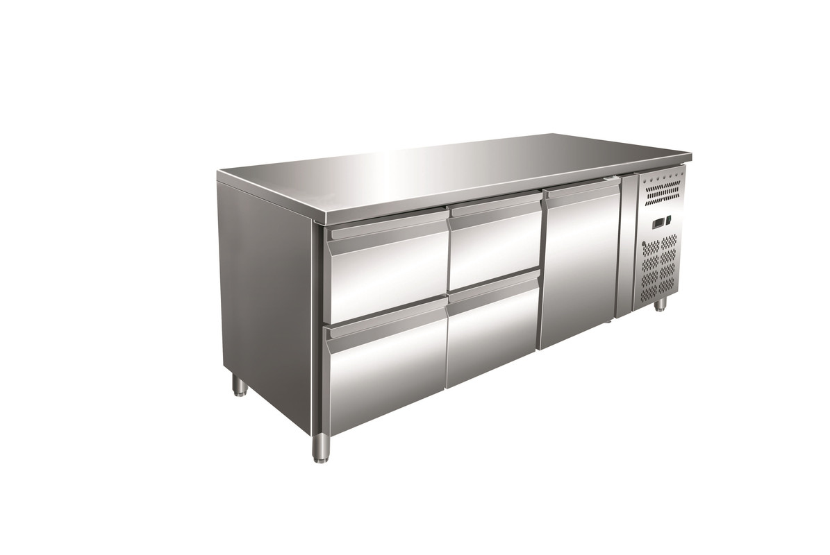 Gastro-Inox RVS GN-Kühlwerkbank mit 1 Tür und 4 Schubladen zwangsgekühlt