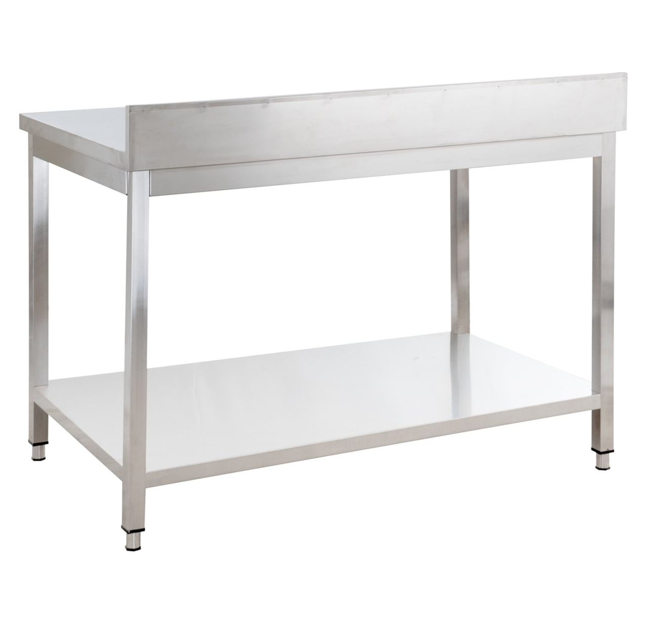 Table de travail en inox Basique 12x6 avec étagère inférieure et dosseret, à monter soi-même
