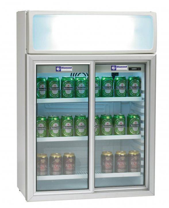 Réfrigérateur - 100 Litre - 2 portes coulissantes en verre - 65x39x (h) 93cm