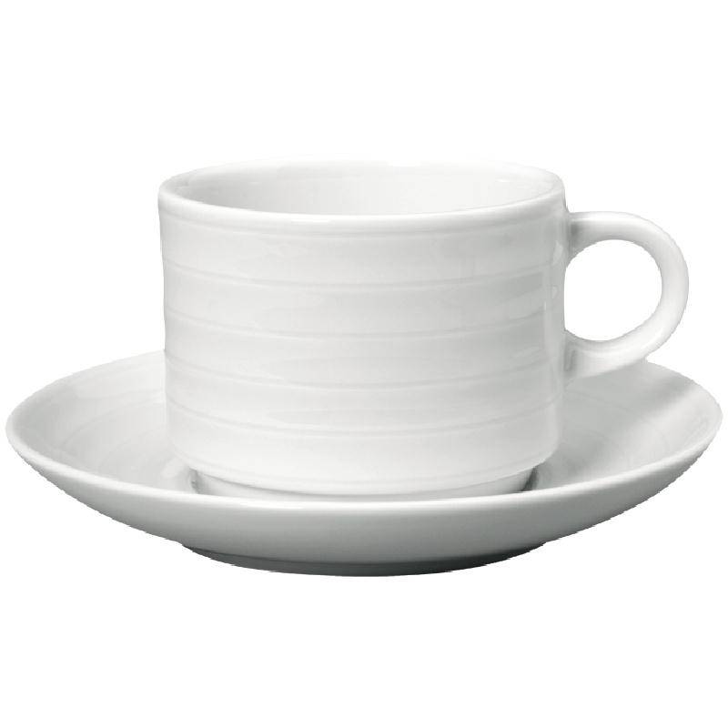 Stapelbare Teetassen mit Untertassen | 4 Sets | 26cl | Porzellan | Weiß