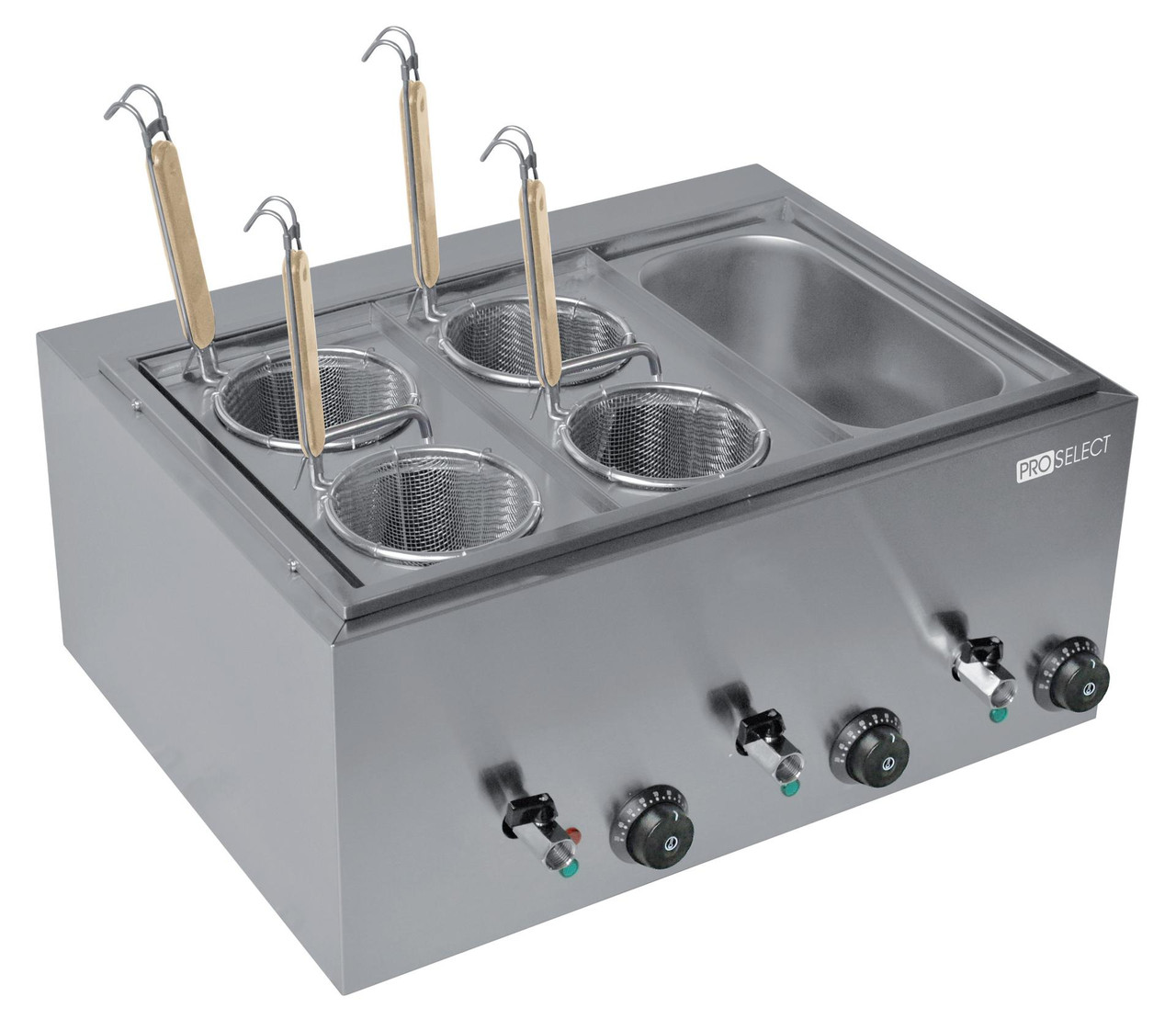Pastakoker Dubbelwandig RVS 3x 1/3 GN met 4 Mandjes en Kraan – 3000W – ProSelect