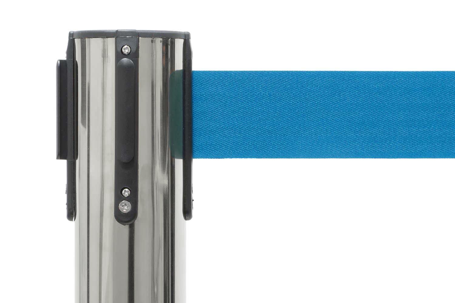 Chrom Absperrpfosten mit Zugband Blau