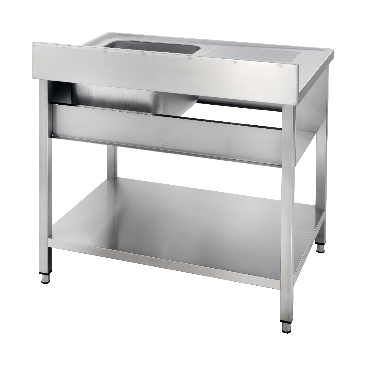 Spültisch Basic 10x6 mit 1 Becken rechts, Aufkantung und Grundboden